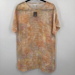 J. Jill Purejill Orange Linen Cotton Blend Tapestry Light Short Sleeve Tunic Top